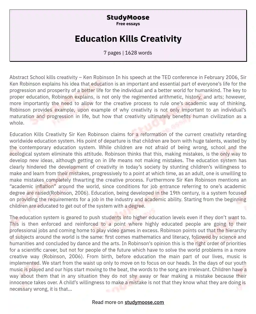 Education Kills Creativity essay