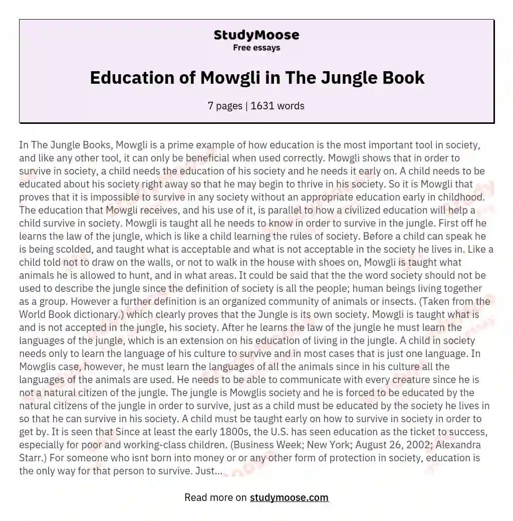 Education of Mowgli in The Jungle Book