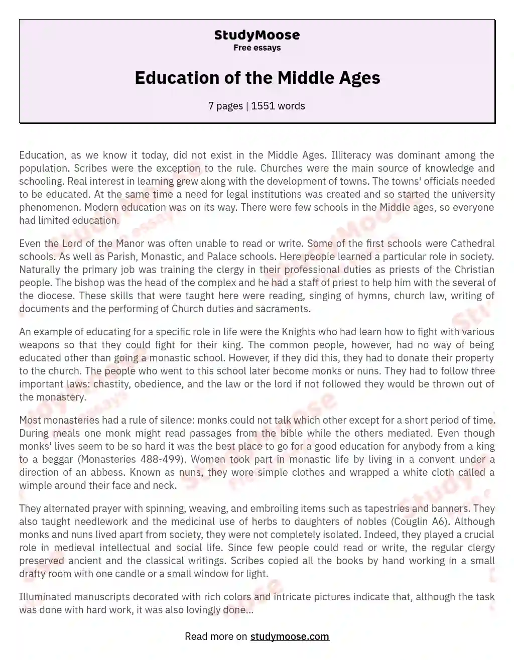 Education of the Middle Ages essay