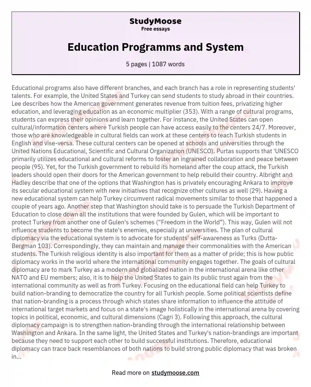 Education Programms and System essay