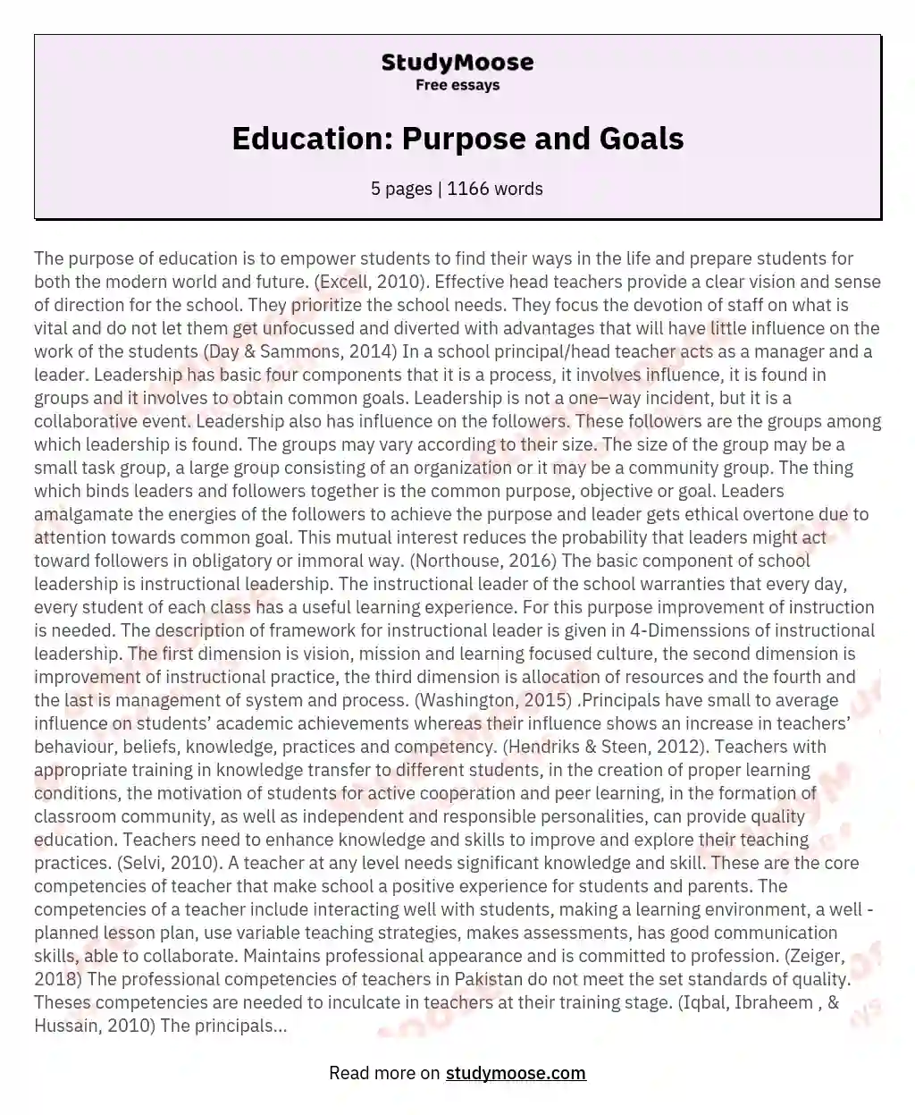 Education: Purpose and Goals
