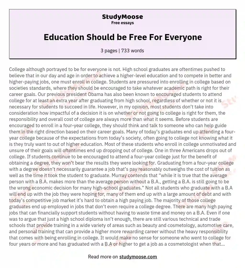 Education Should be Free For Everyone