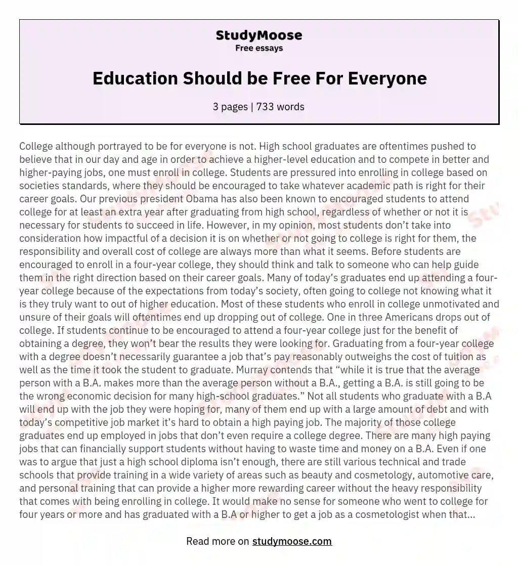 essay about education should be free for everyone