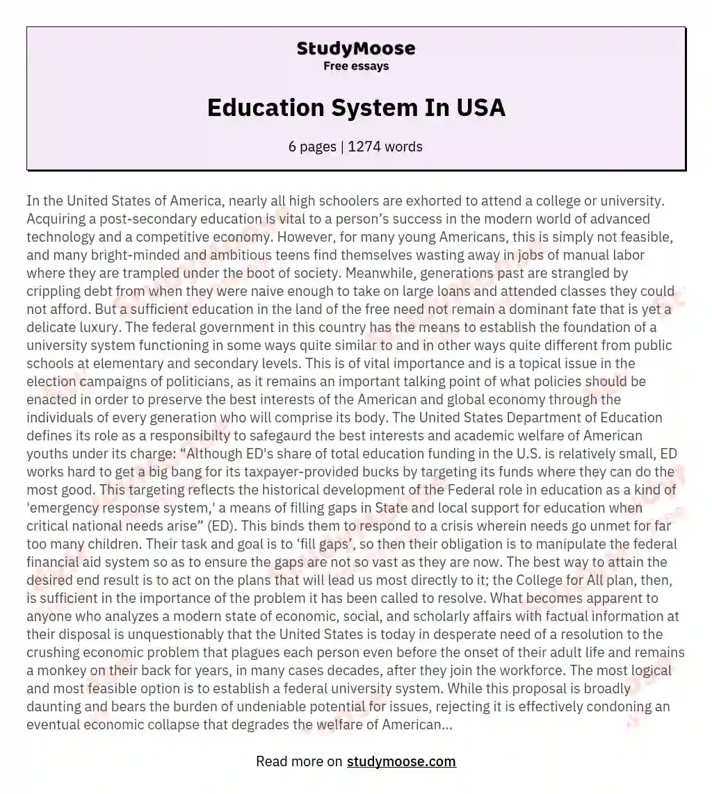 Education System In USA essay