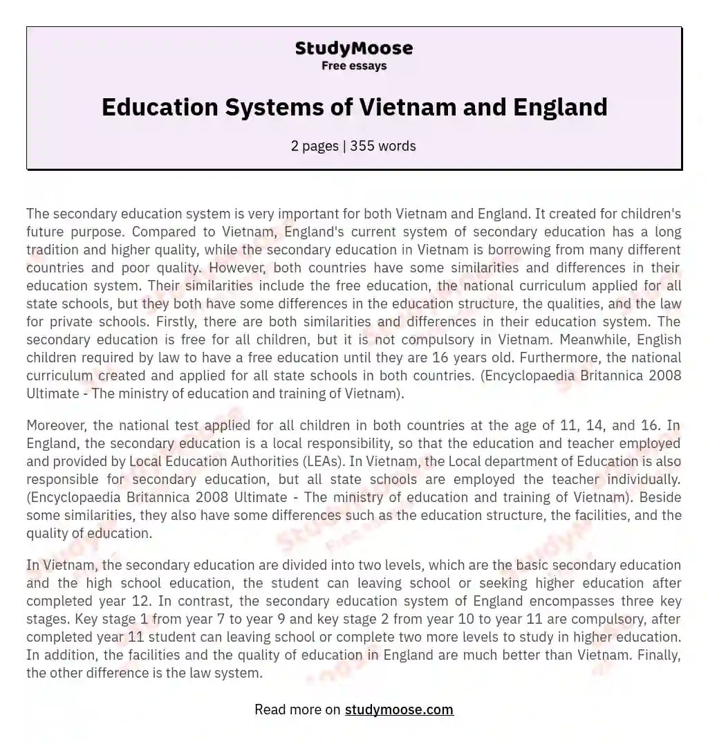 Education Systems of Vietnam and England essay