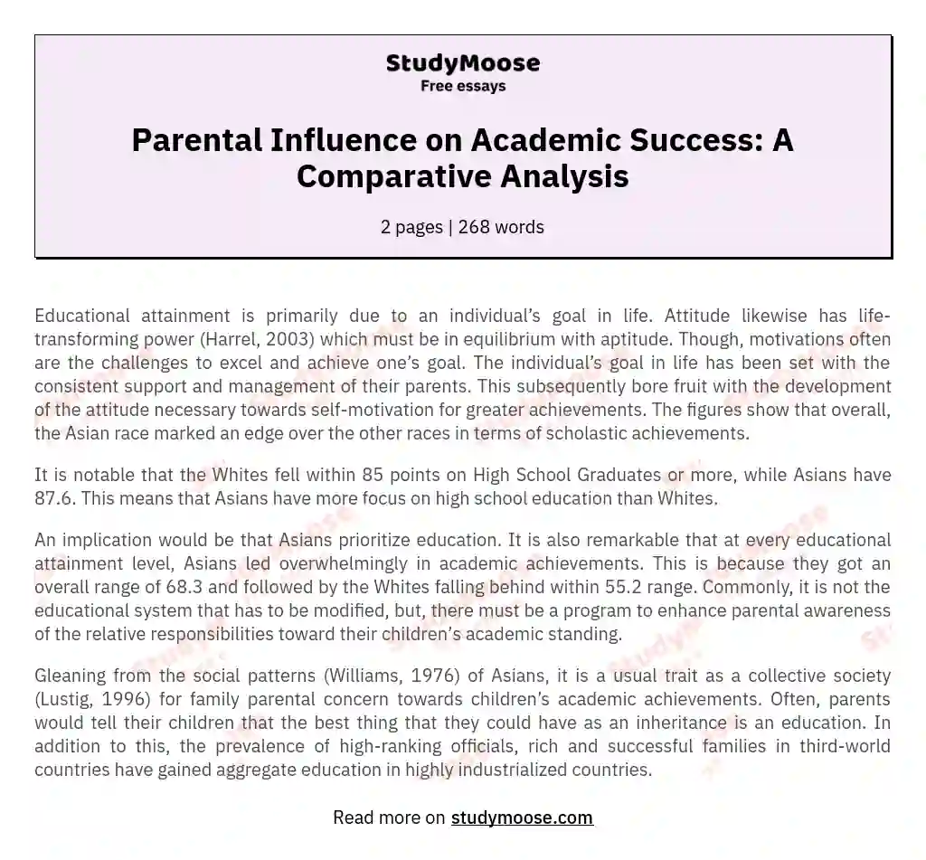 Parental Influence on Academic Success: A Comparative Analysis essay