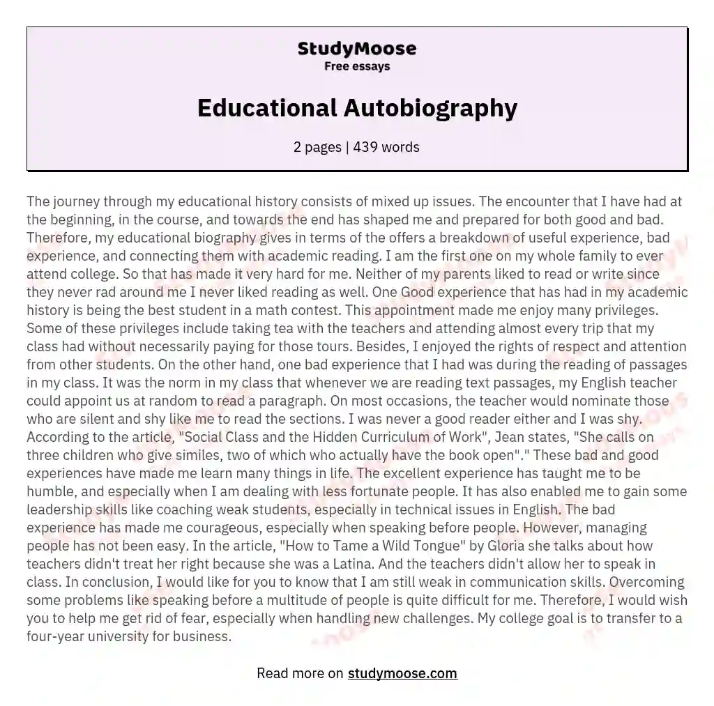 autobiography example for college students