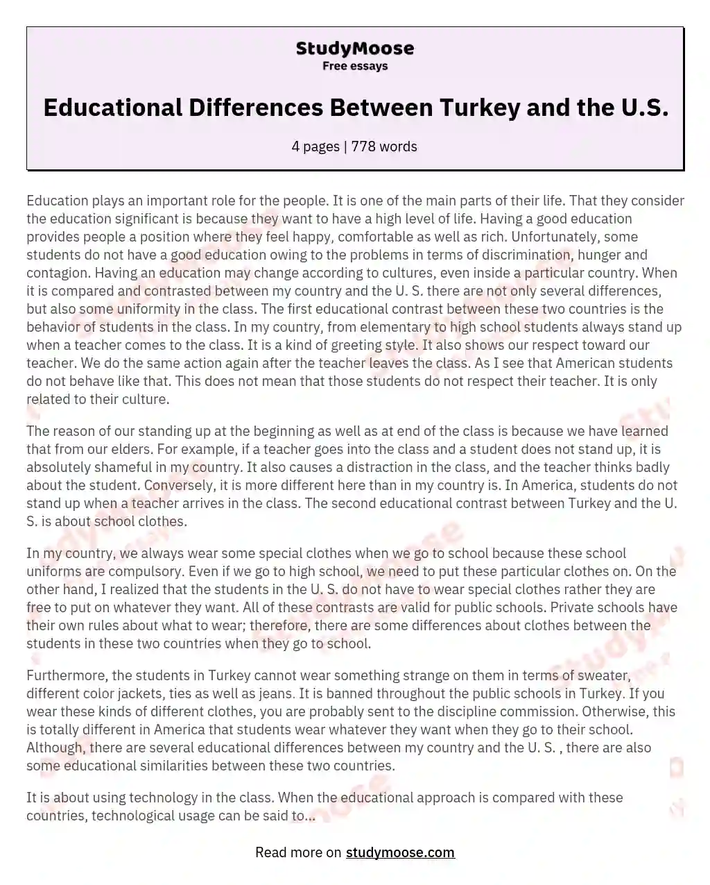 Educational Differences Between Turkey and the U.S.