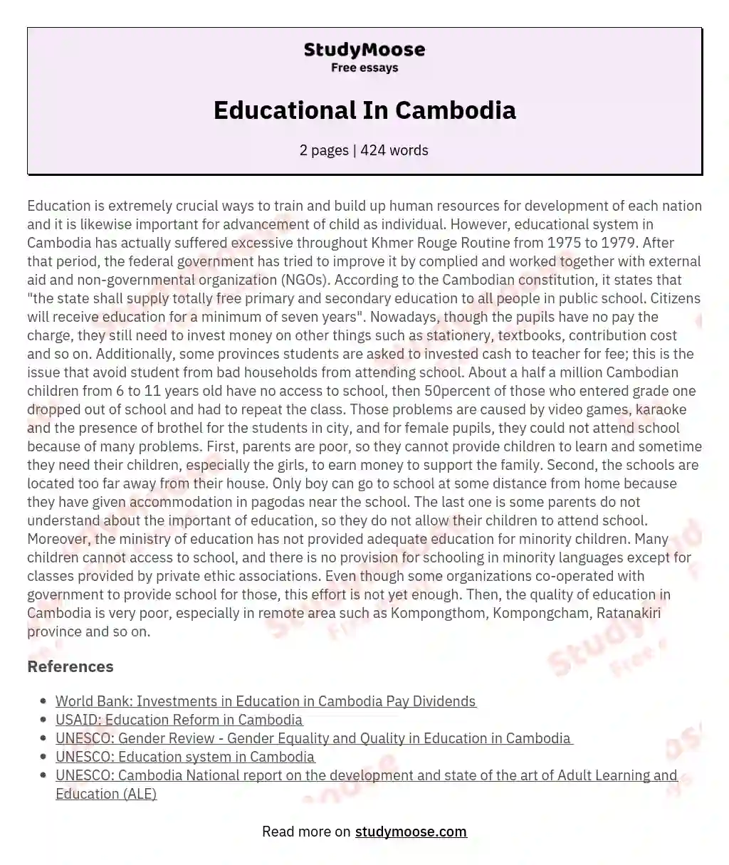 Educational In Cambodia essay