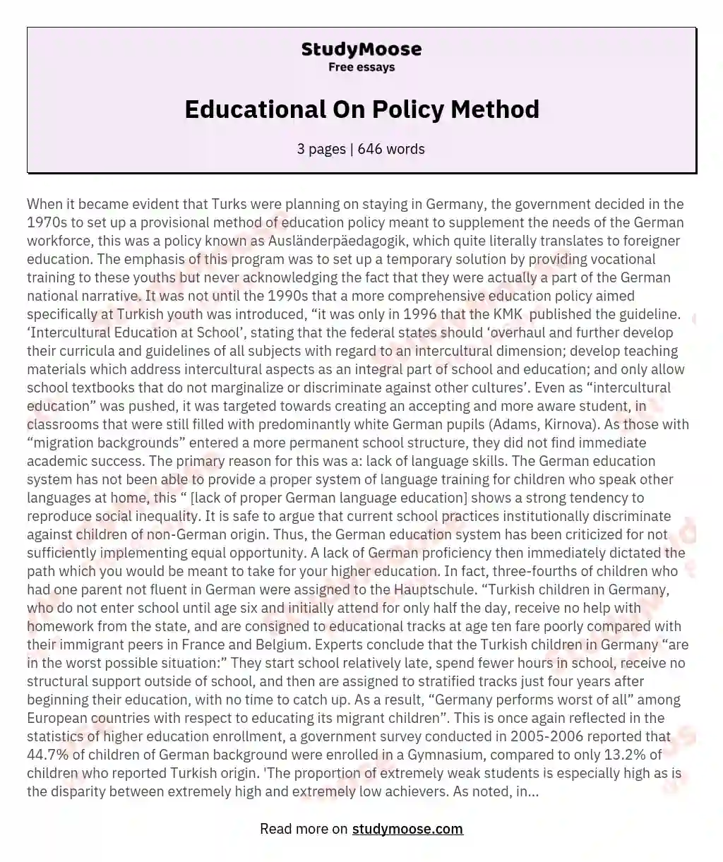 Educational On Policy Method essay