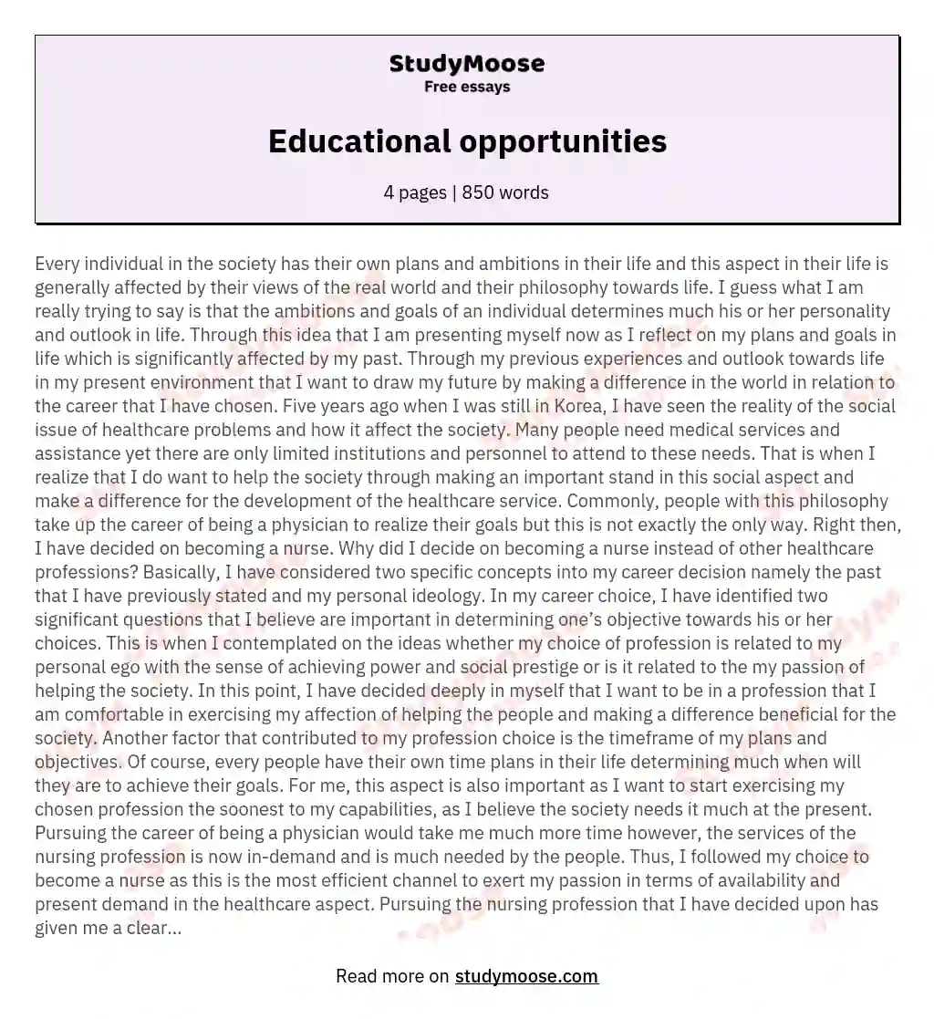 educational opportunities essay