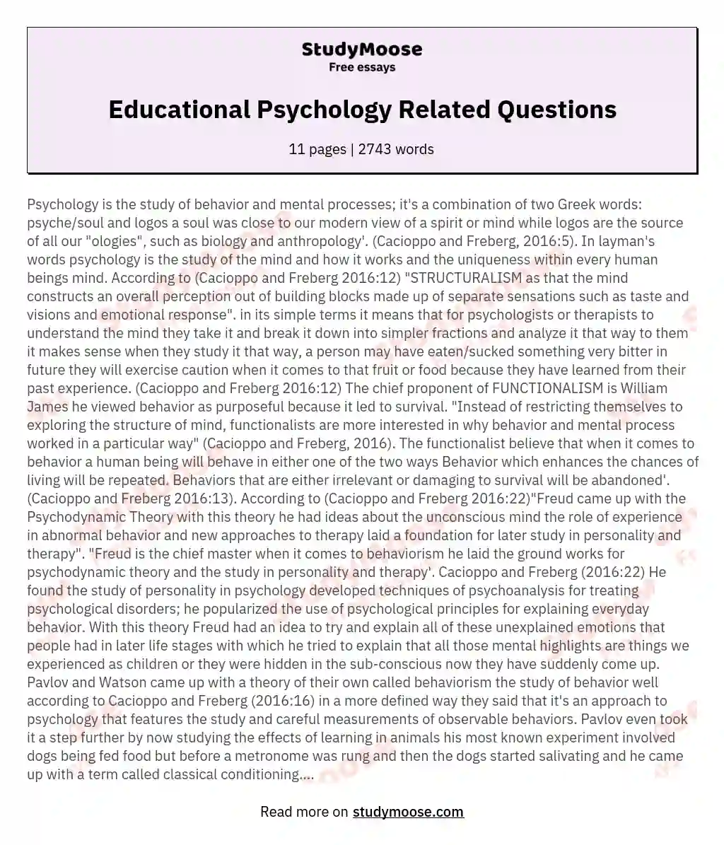 Educational Psychology Related Questions essay