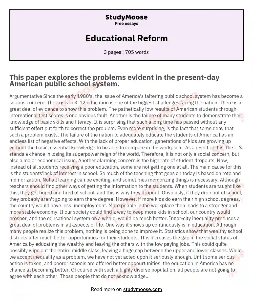 Educational Reform essay