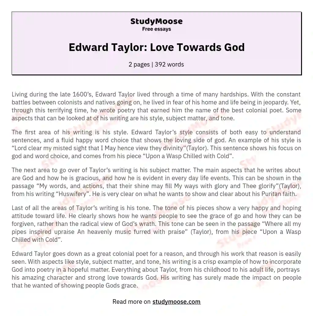 Edward Taylor: Love Towards God