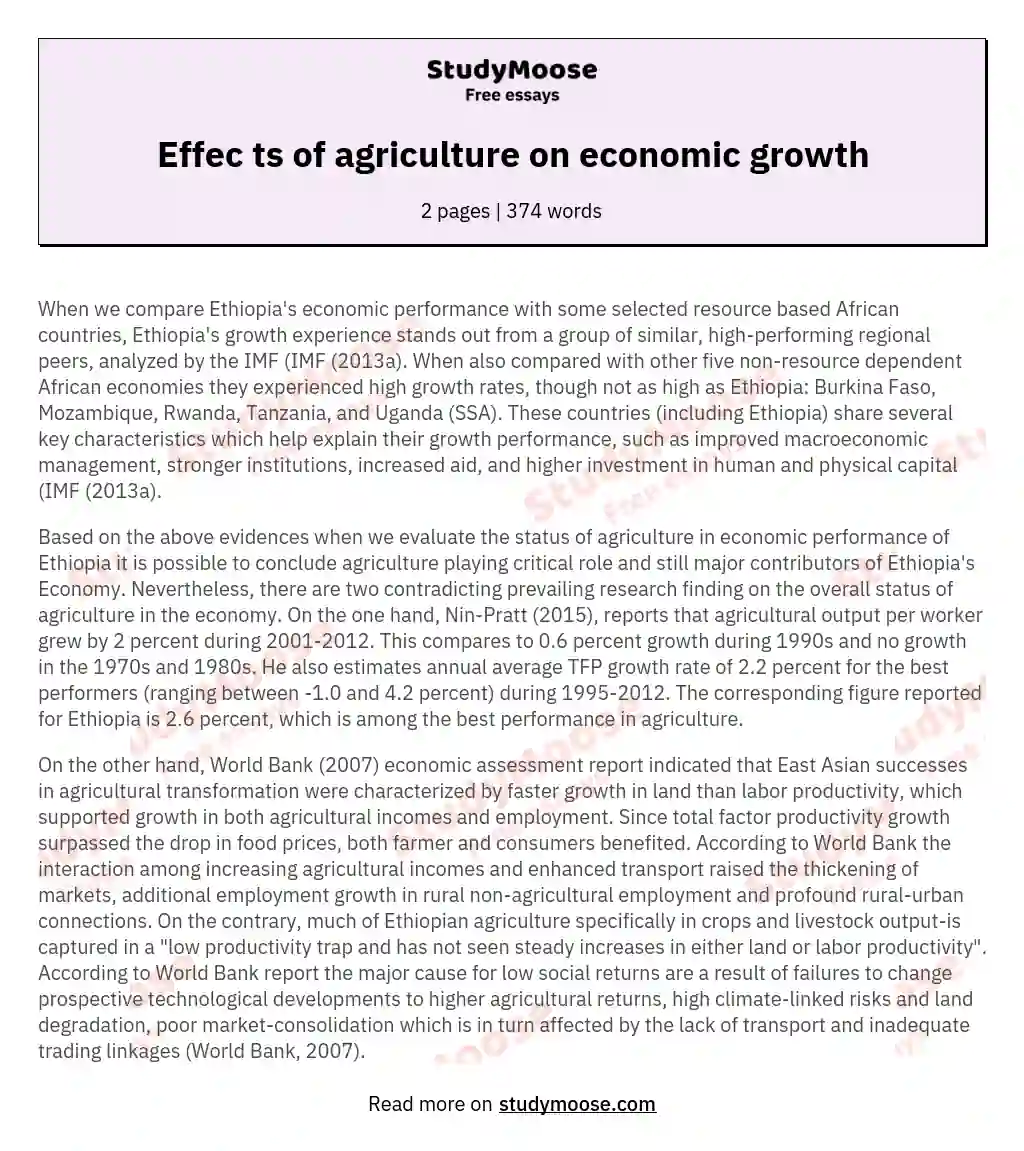 Effec ts of agriculture on economic growth essay