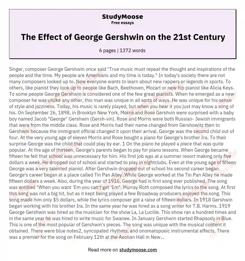 The Effect of George Gershwin on the 21st Century essay