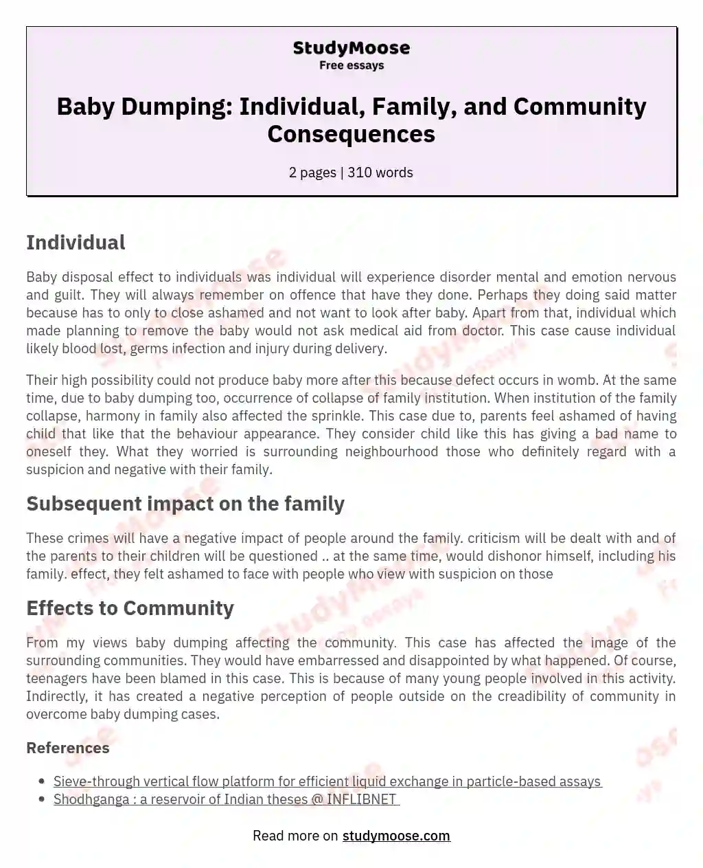 Baby Dumping: Individual, Family, and Community Consequences essay