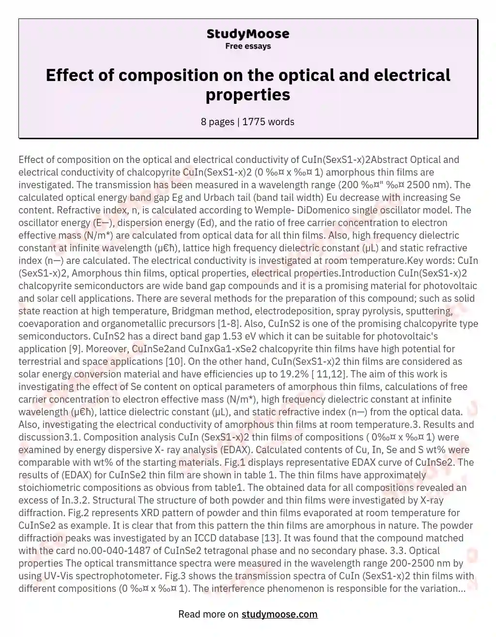 Effect of composition on the optical and electrical properties essay