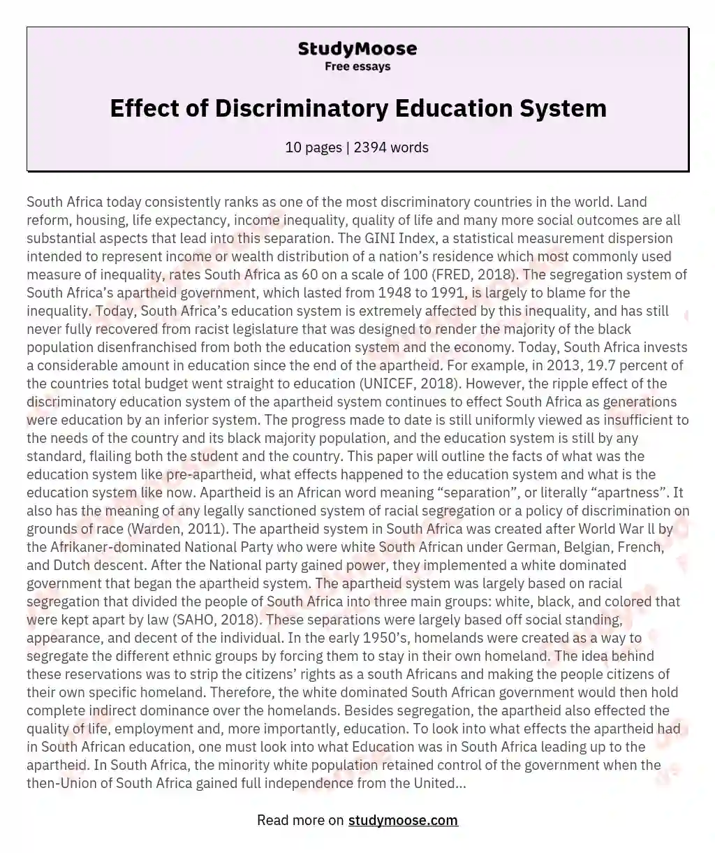 Effect of Discriminatory Education System