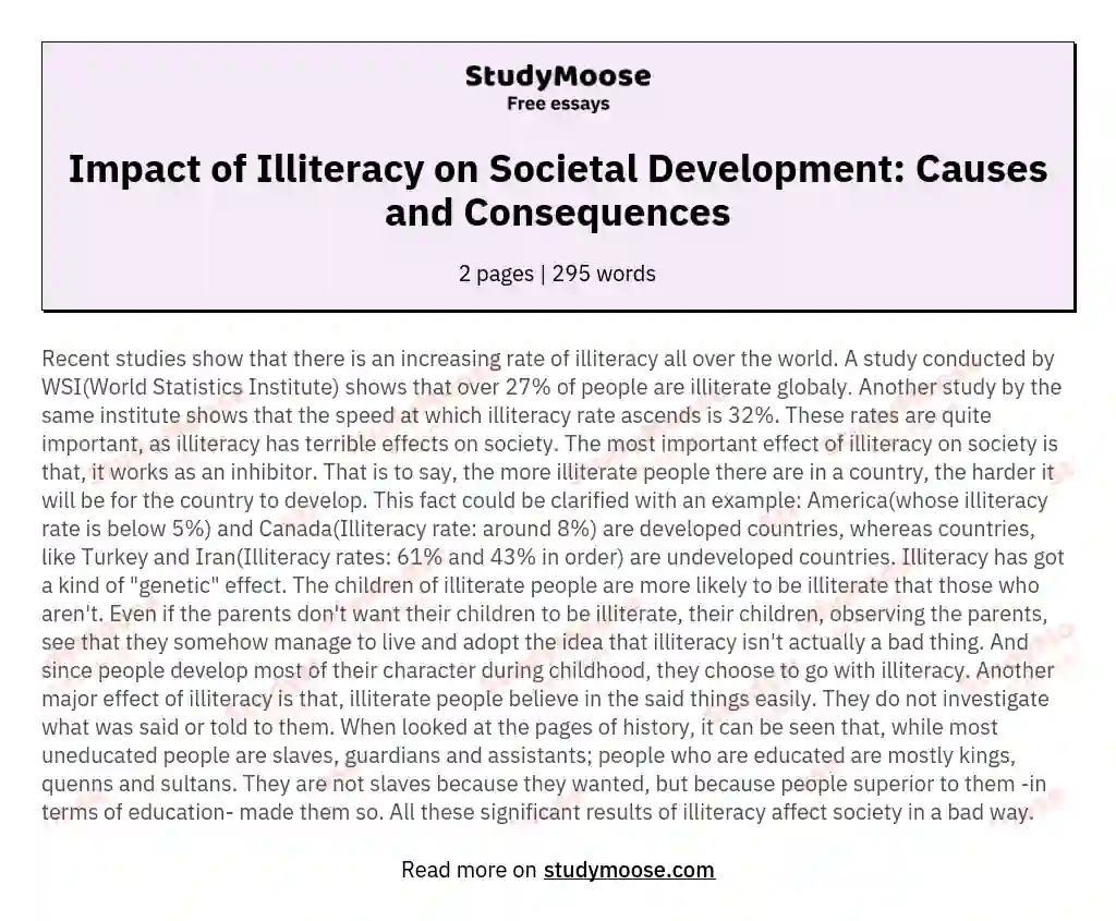 illiteracy problems and solutions essay