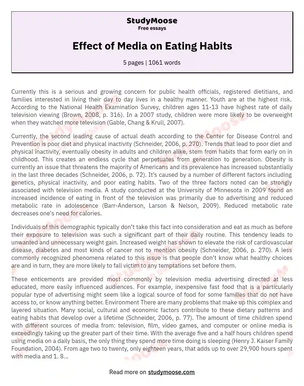 Effect of Media on Eating Habits essay
