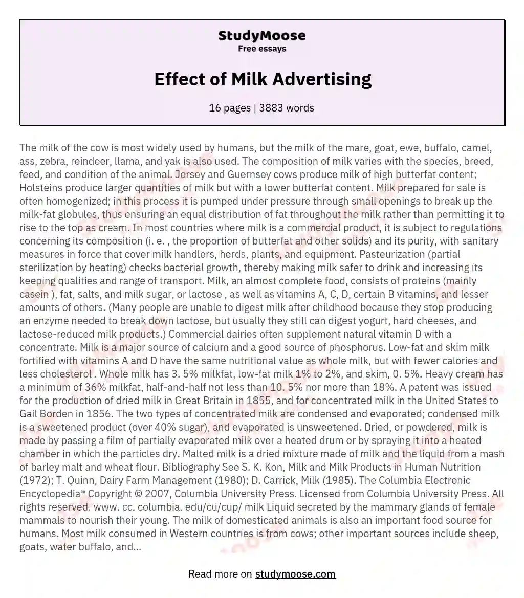 Effect of Milk Advertising essay