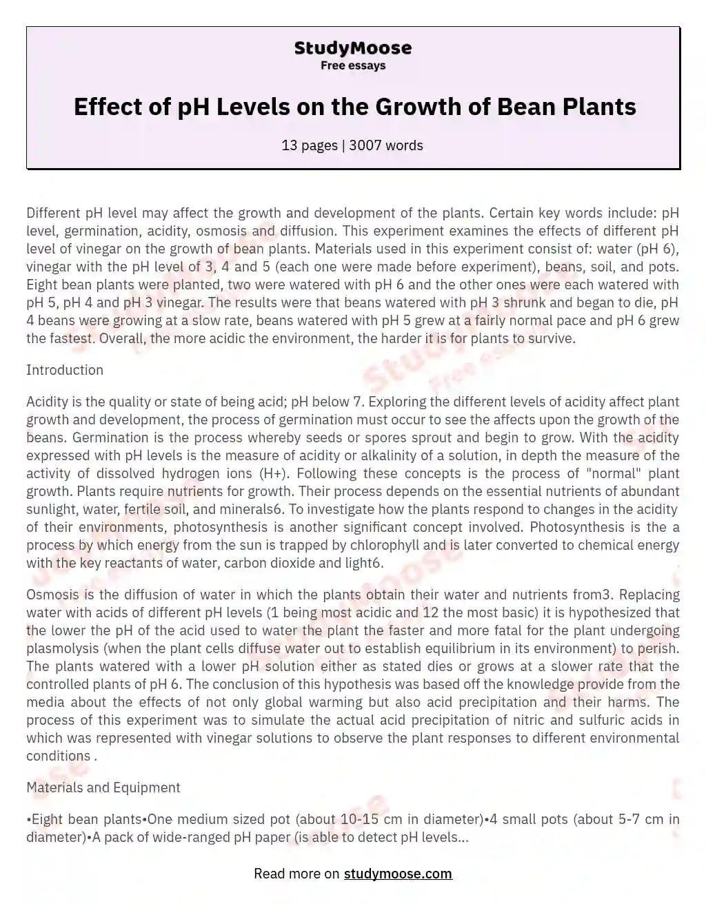 Effect of pH Levels on the Growth of Bean Plants essay