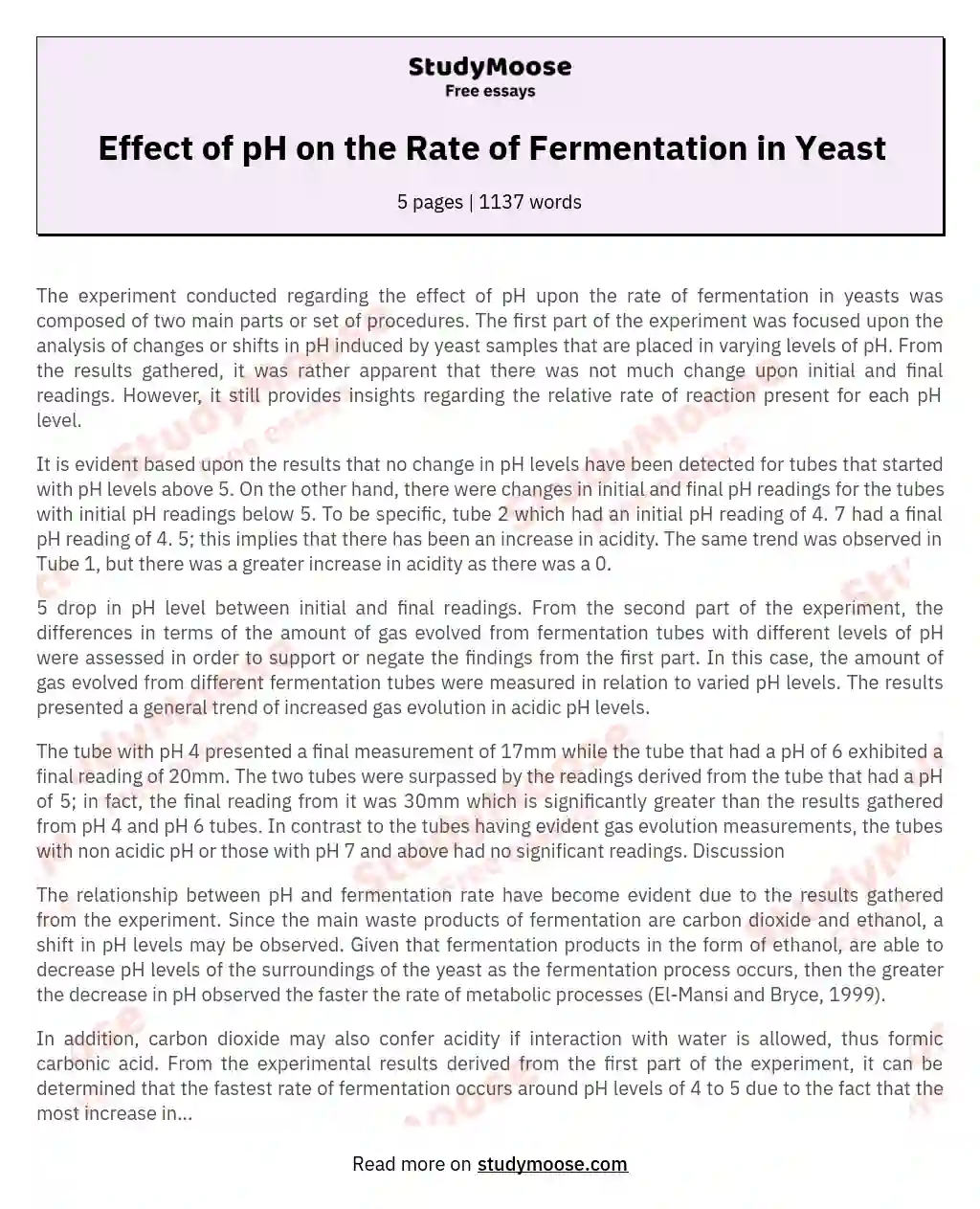 Effect of pH on the Rate of Fermentation in Yeast essay
