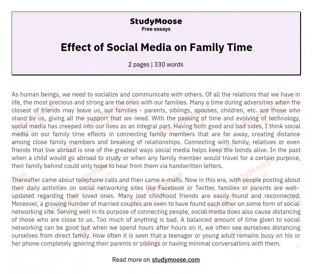 Effect of Social Media on Family Time essay