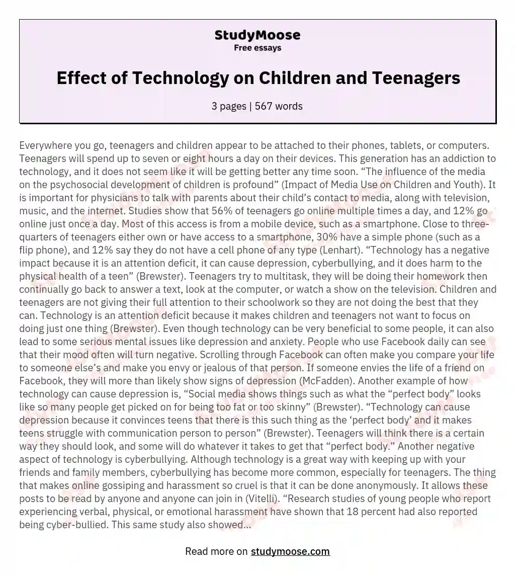 Effect of Technology on Children and Teenagers