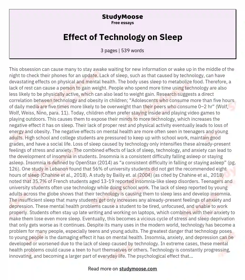 Effect of Technology on Sleep