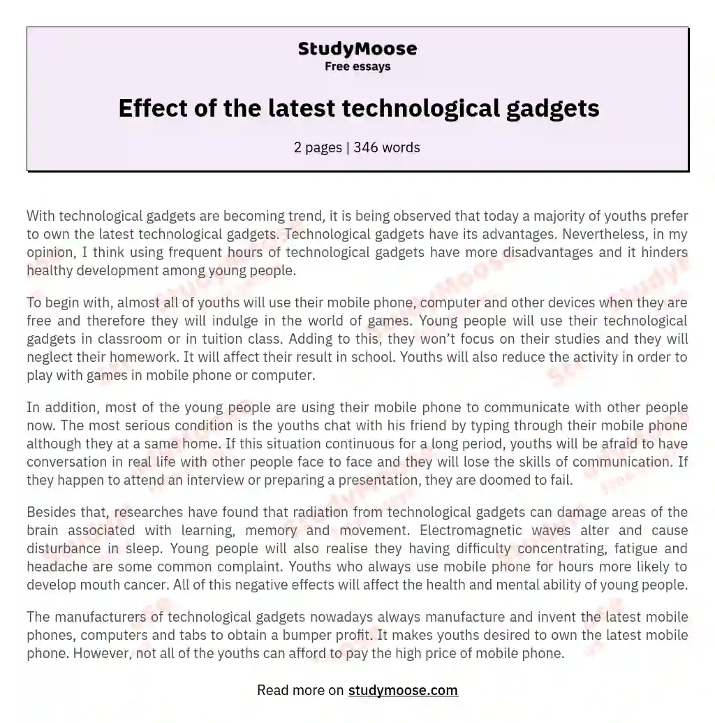 Effect of the latest technological gadgets essay