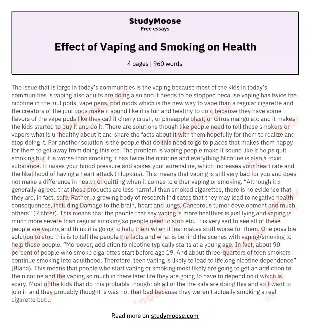 Effect of Vaping and Smoking on Health