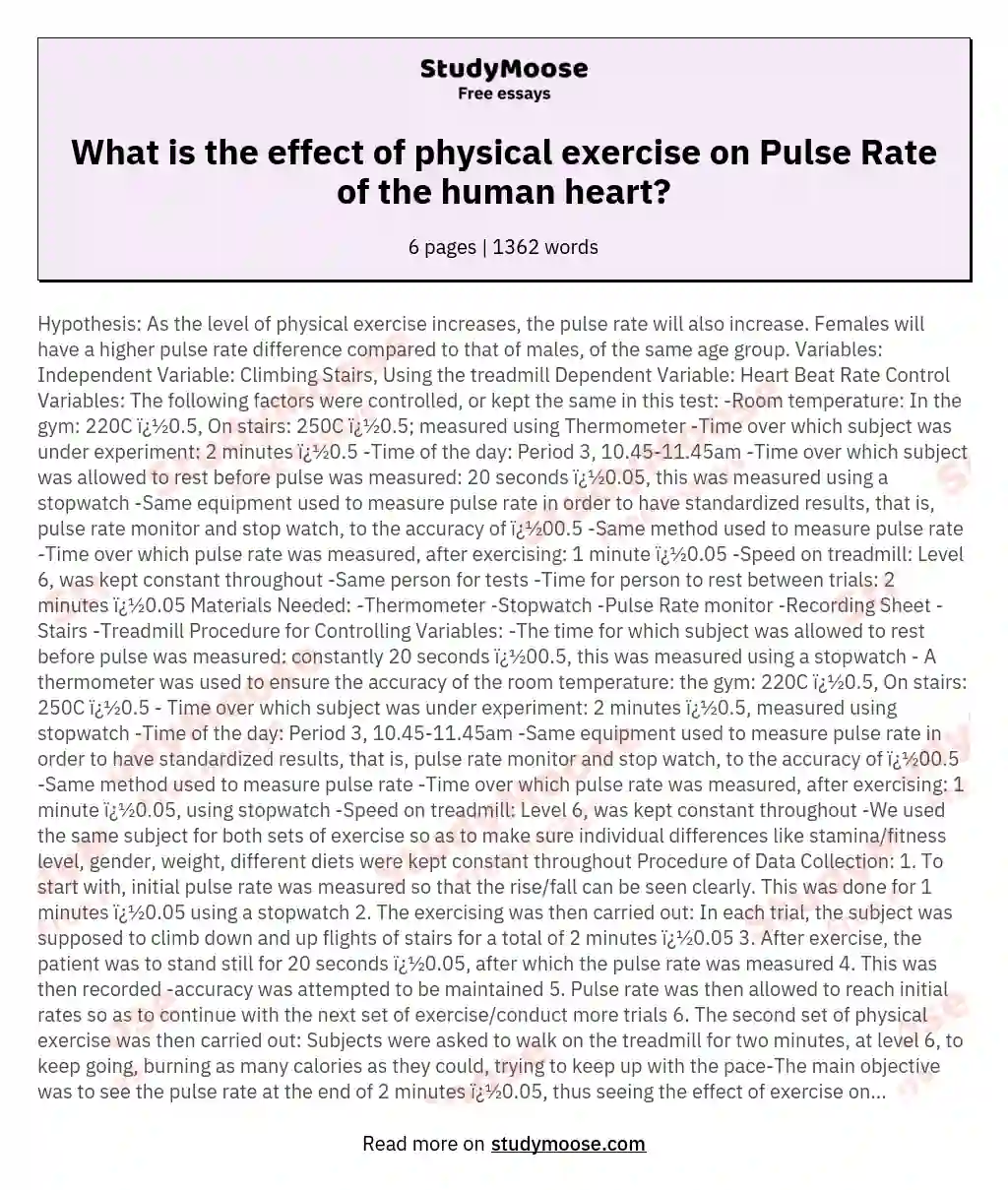 What is the effect of physical exercise on Pulse Rate of the human heart? essay