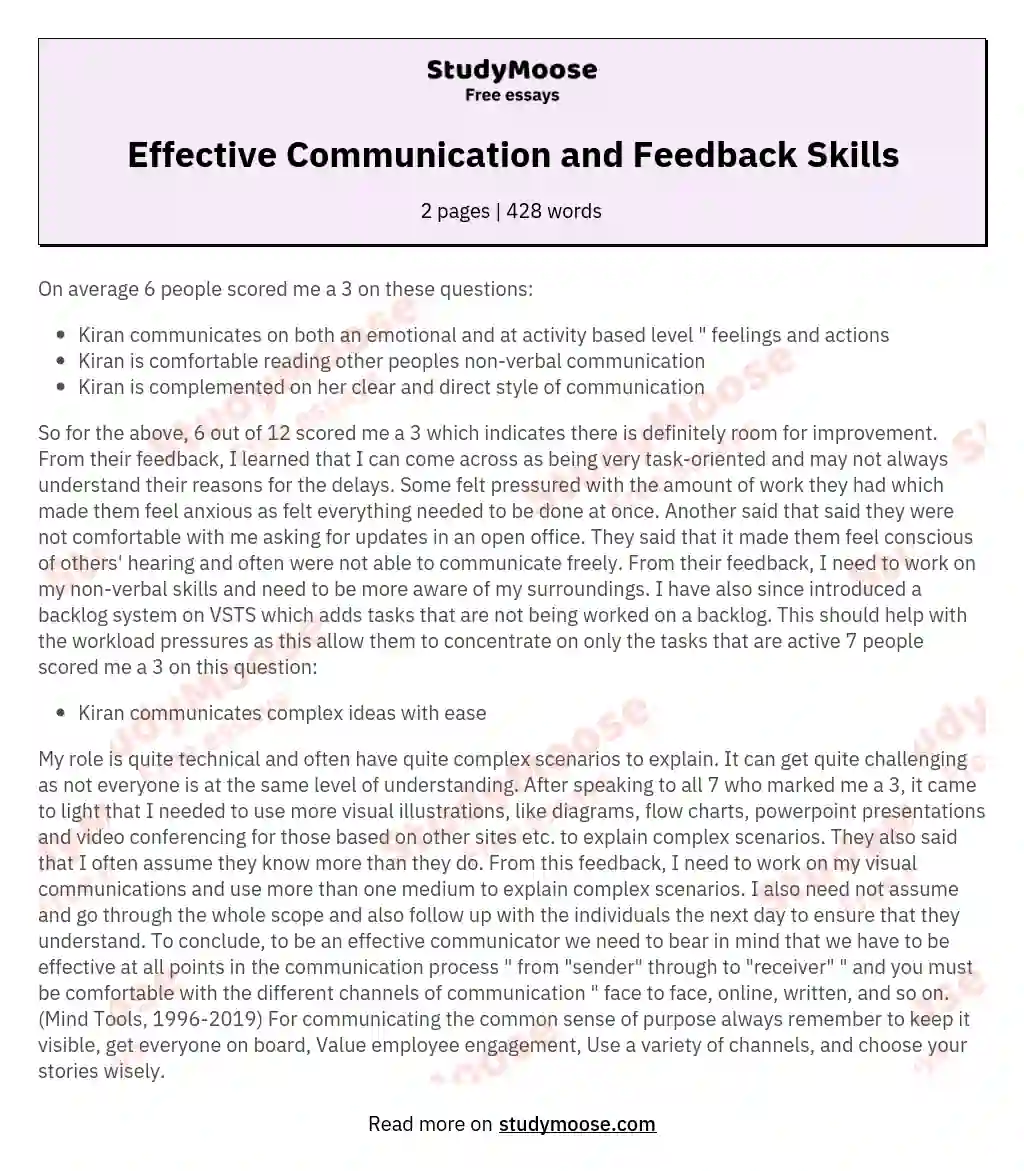 Effective Communication and Feedback Skills essay