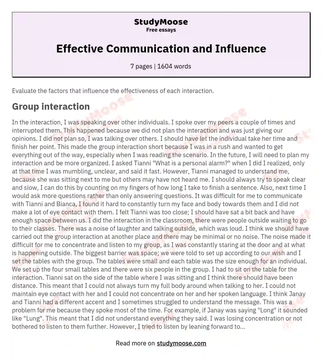 Effective Communication and Influence essay