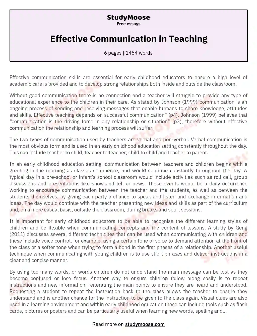 Effective Communication in Teaching essay