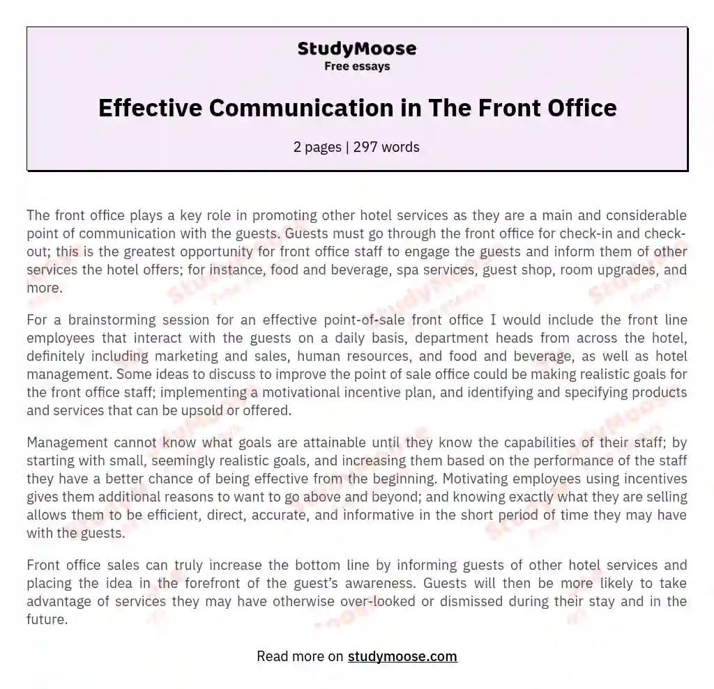 Effective Communication in The Front Office
