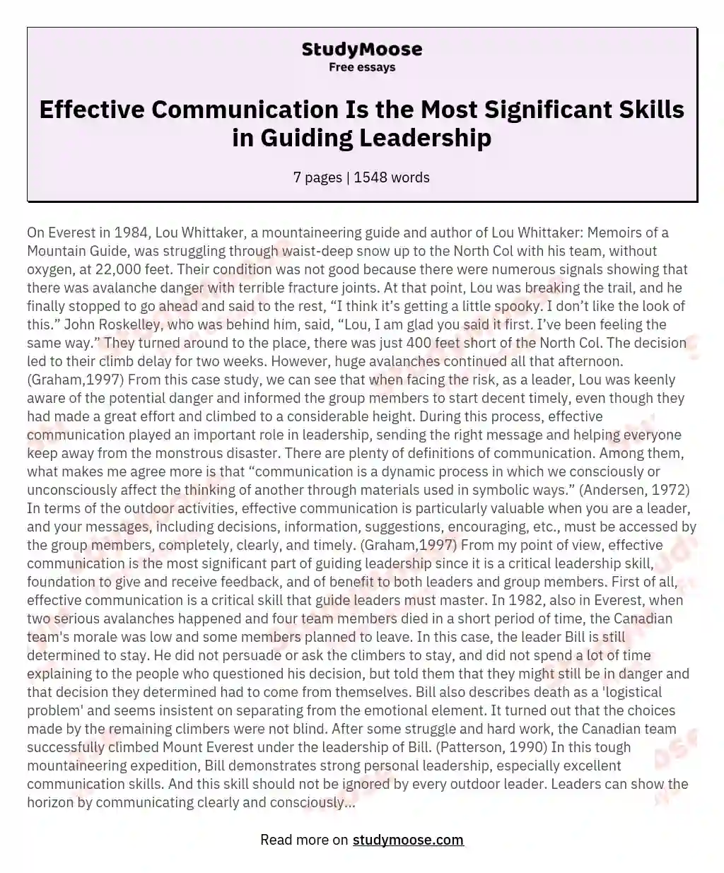 Effective Communication Is the Most Significant Skills in Guiding Leadership essay
