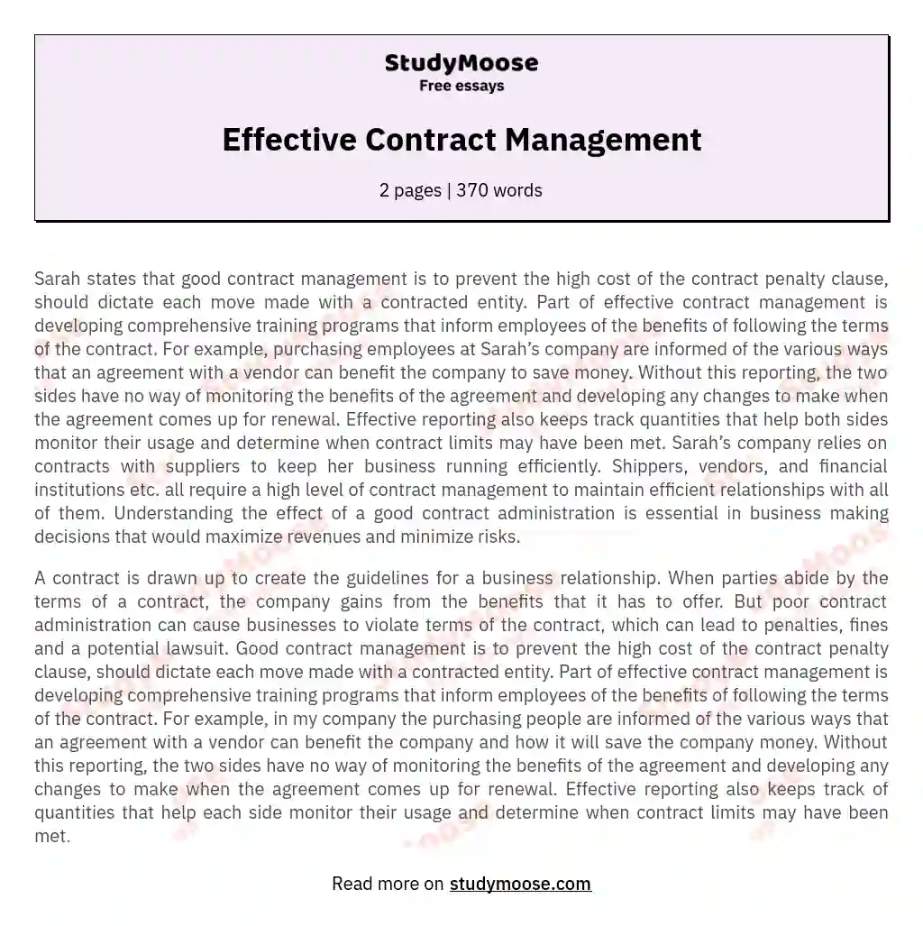 Effective Contract Management essay