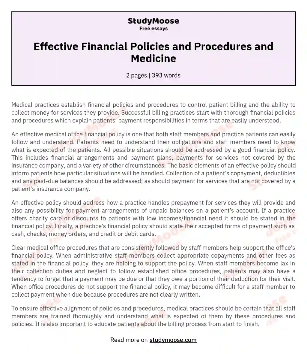 Effective Financial Policies and Procedures and Medicine