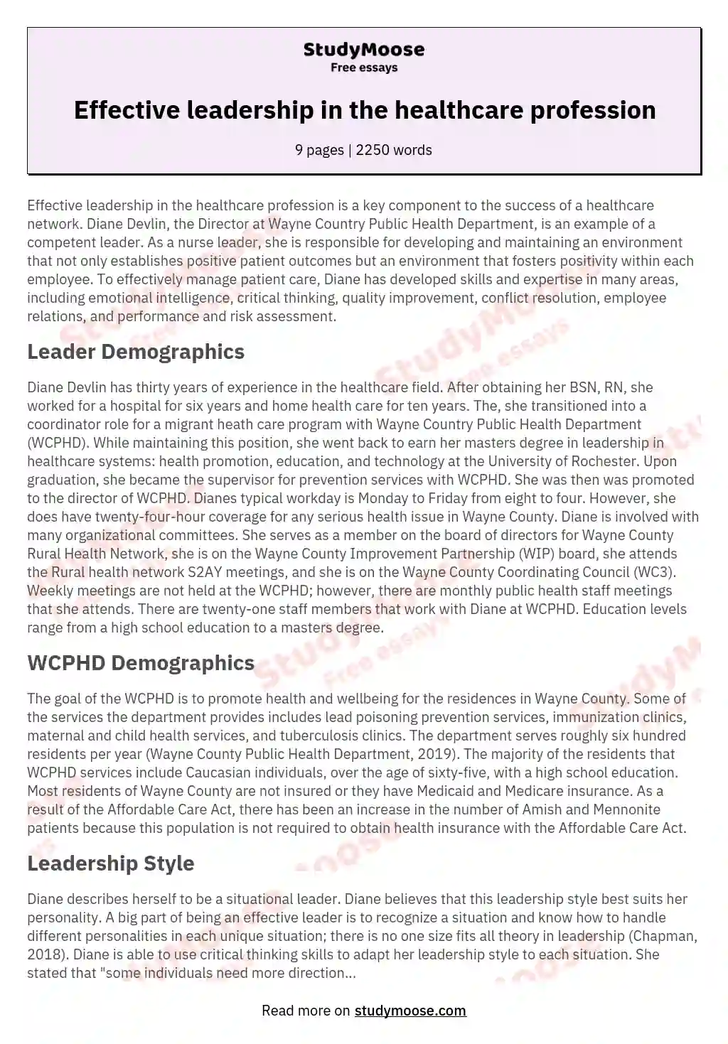 Effective leadership in the healthcare profession essay