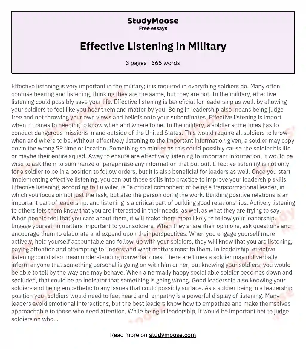 Effective Listening in Military essay