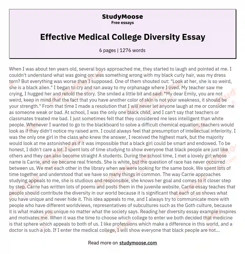 Effective Medical College Diversity Essay essay