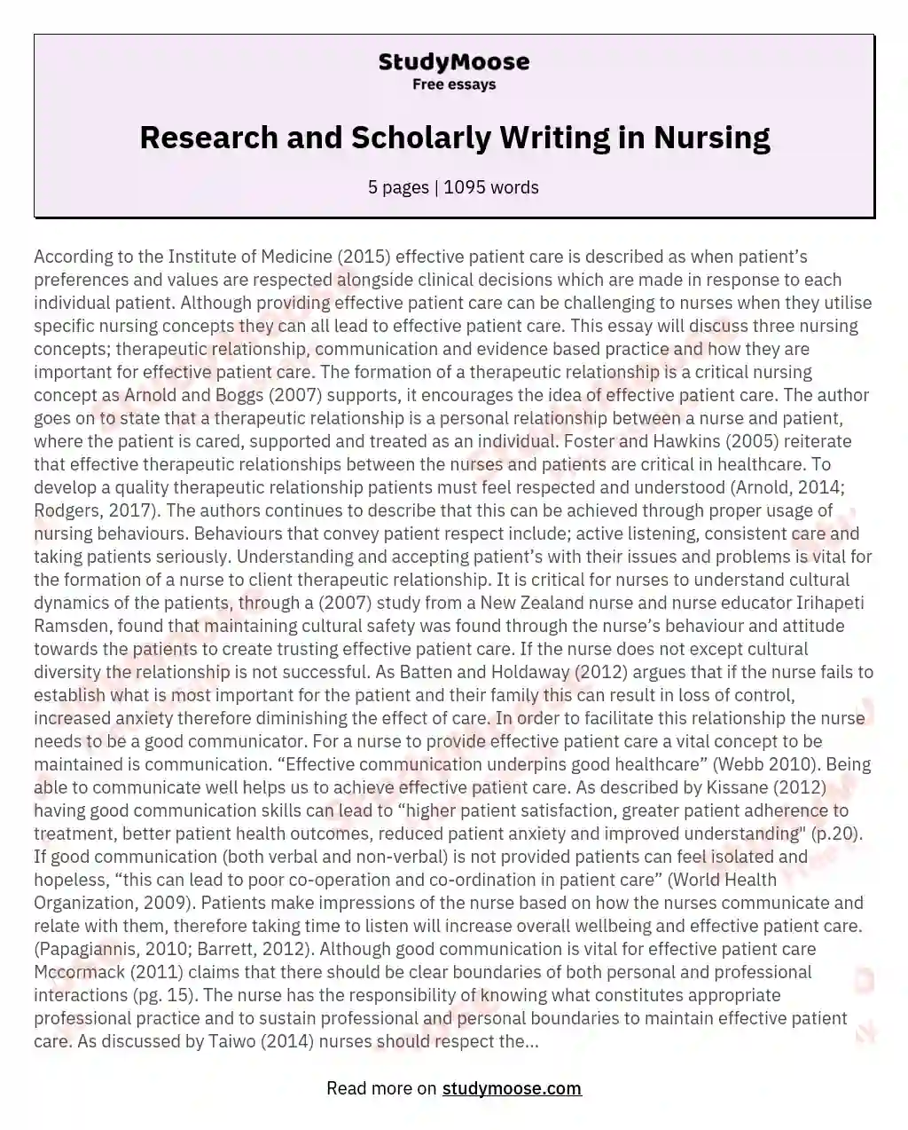 Research and Scholarly Writing in Nursing essay