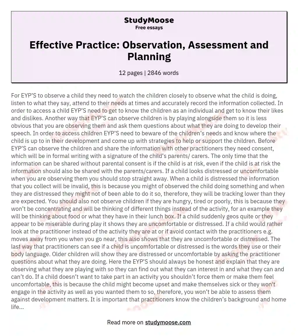 Effective Practice: Observation, Assessment and Planning