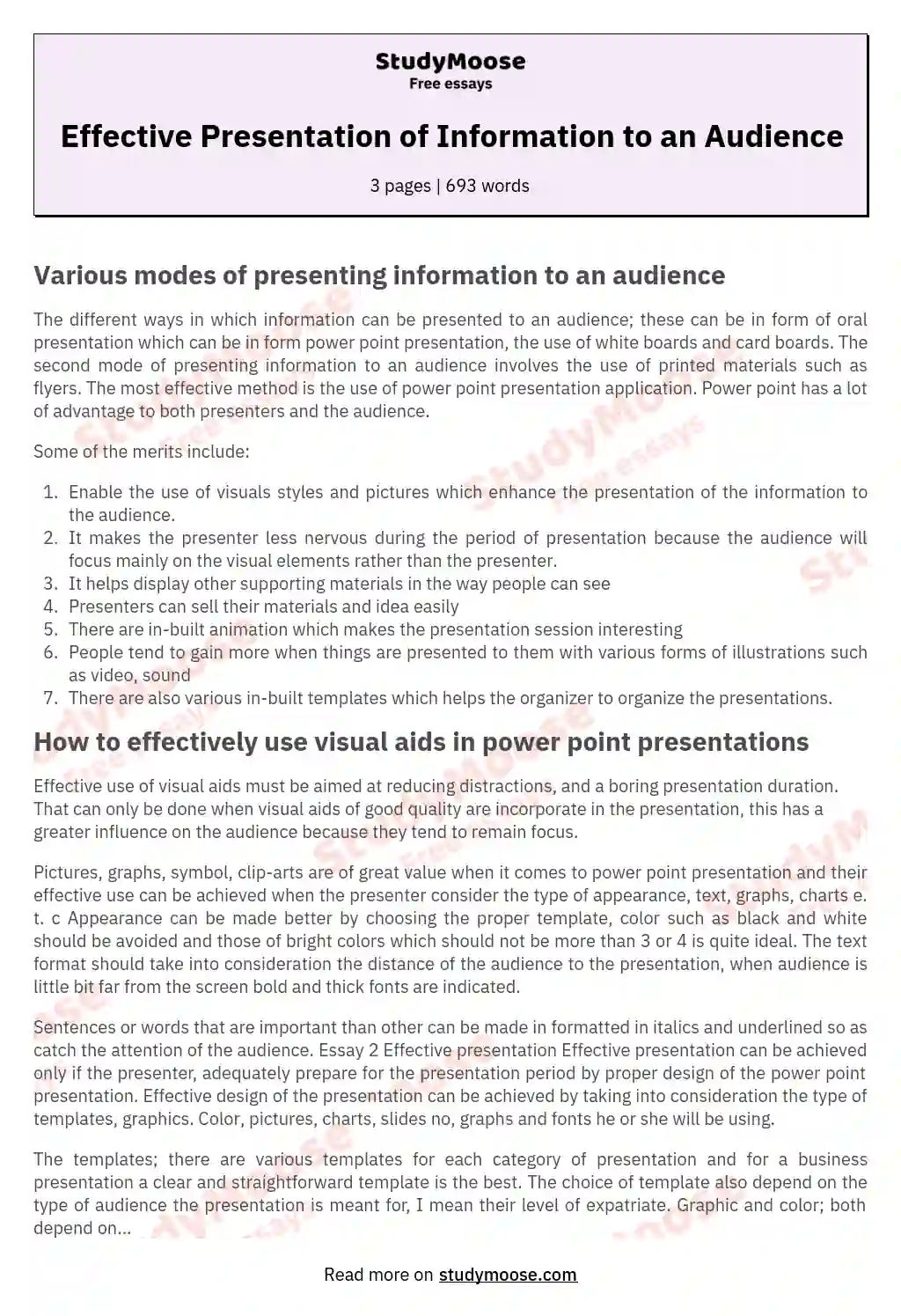 Effective Presentation of Information to an Audience essay