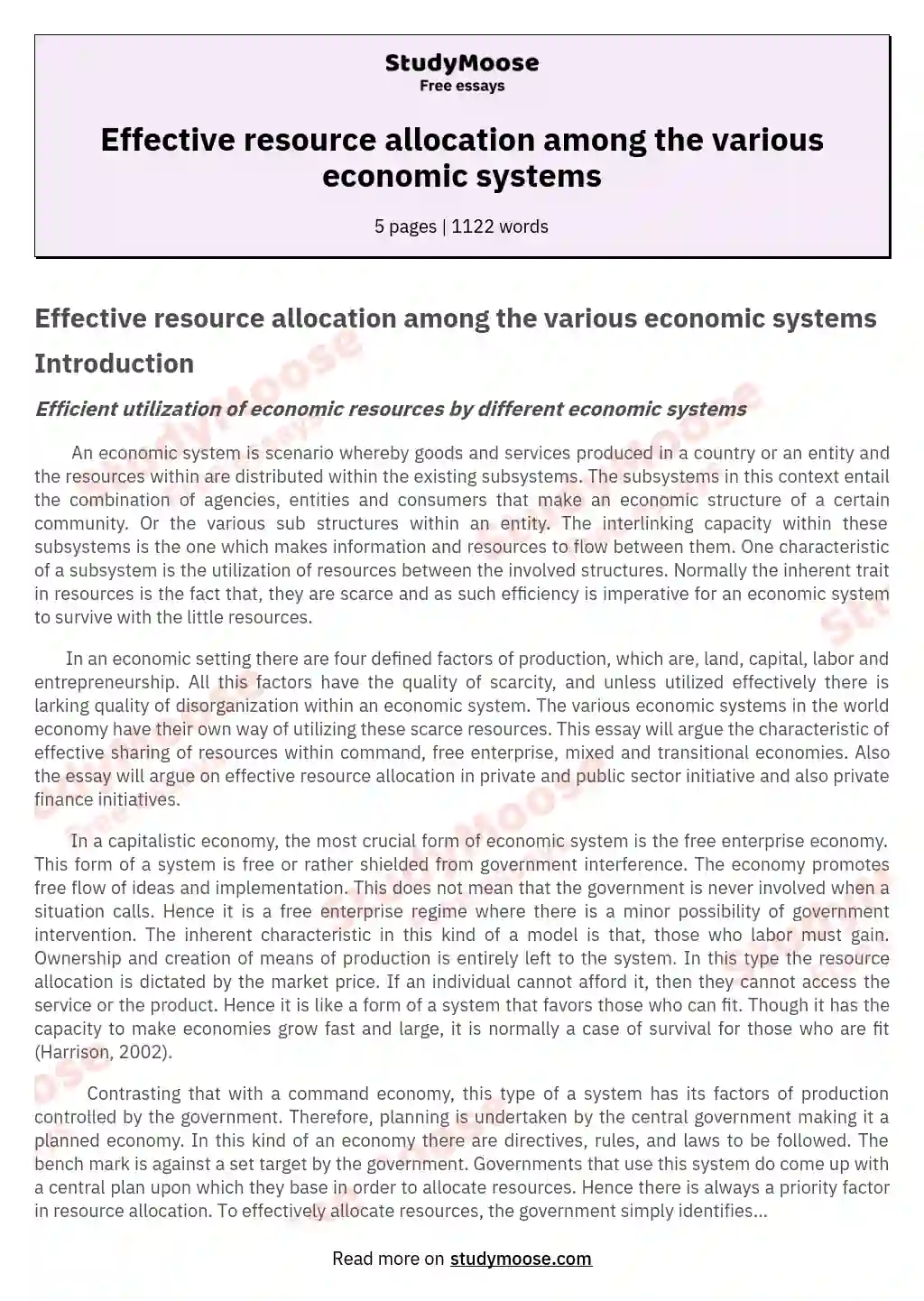 Effective resource allocation among the various economic systems essay