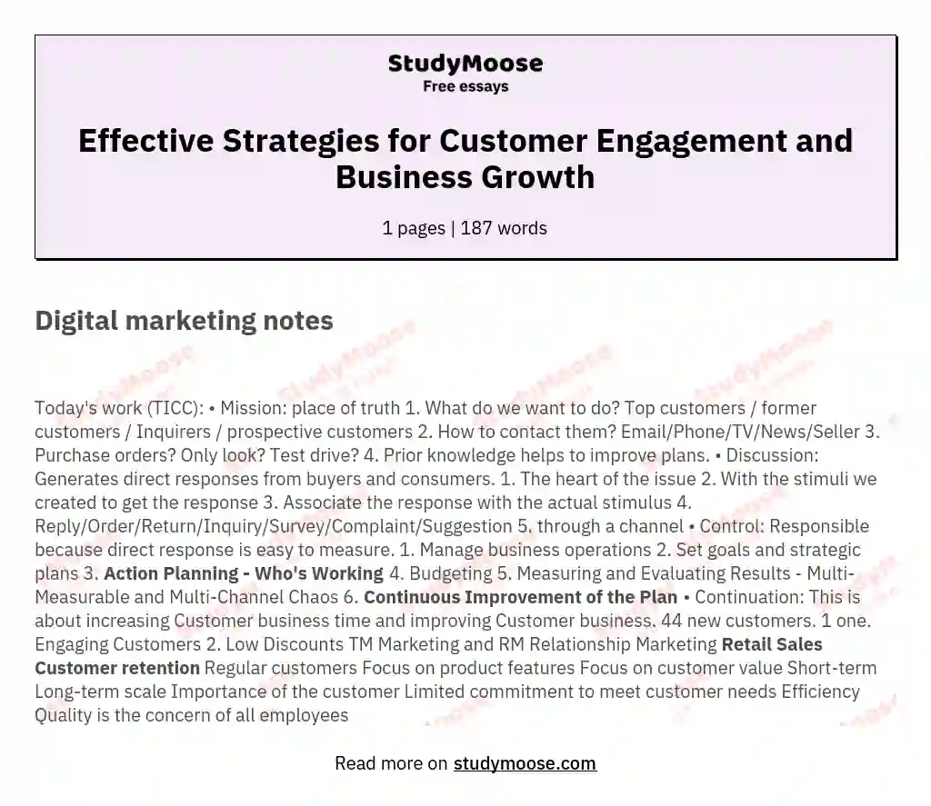 Effective Strategies for Customer Engagement and Business Growth essay