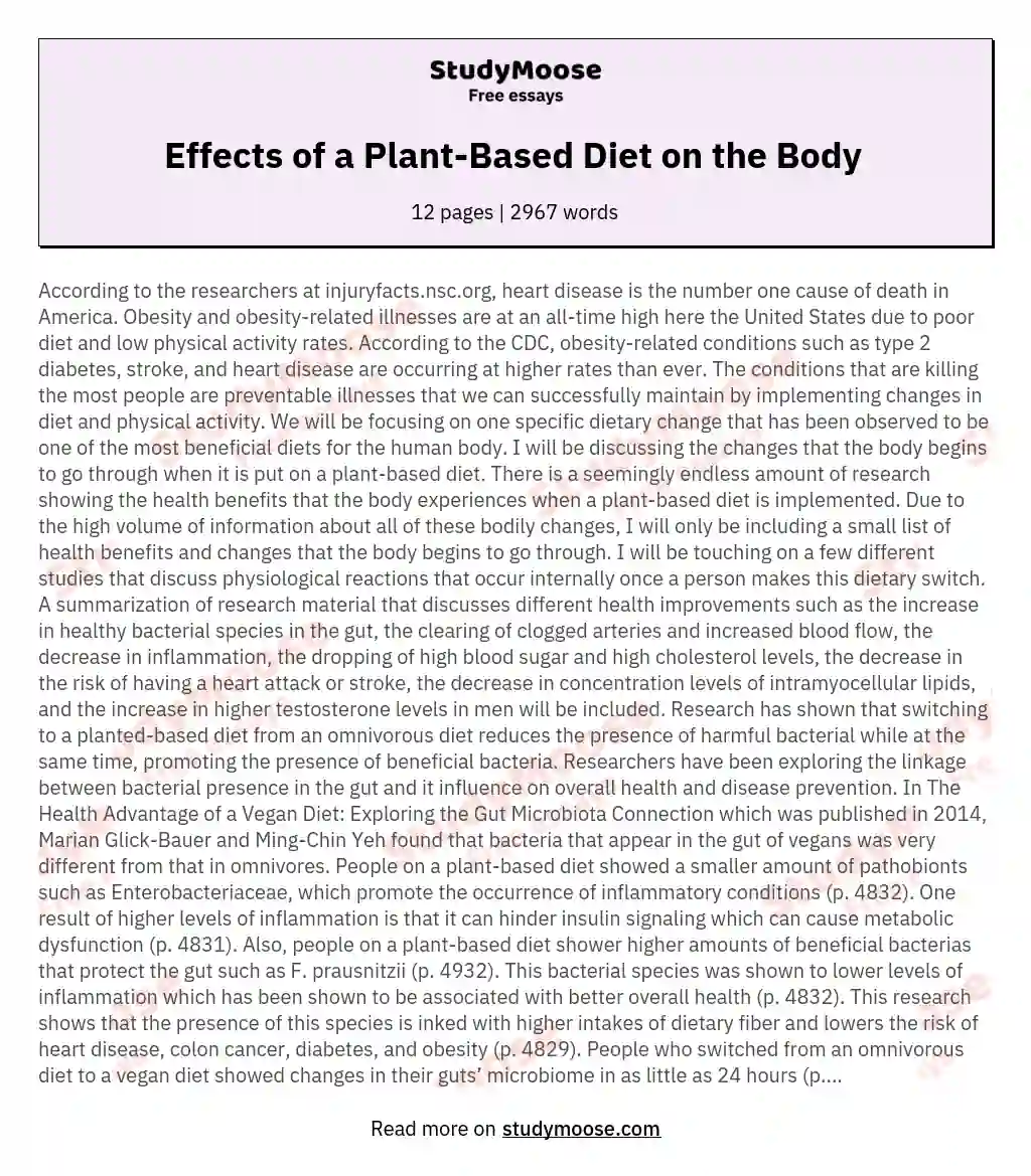 Effects of a Plant-Based Diet on the Body  essay